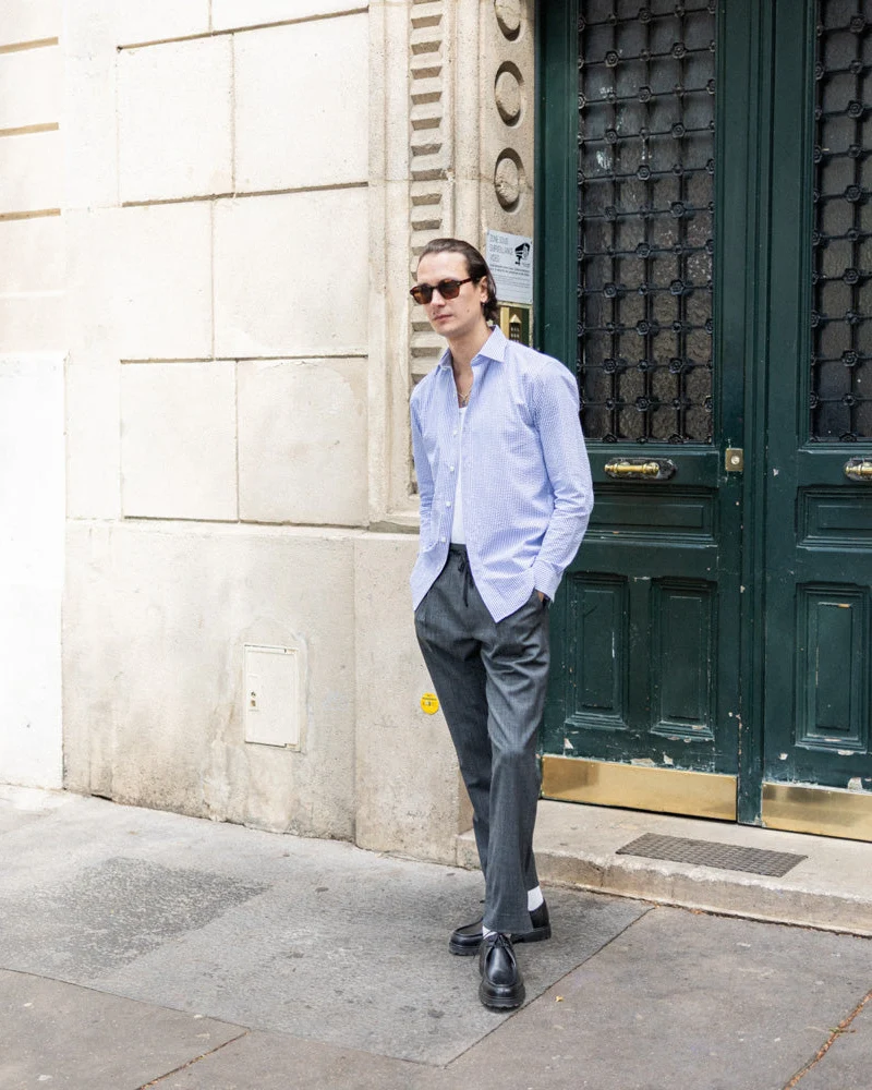 Chemise seersucker rayures bleu clair col français – Image 5