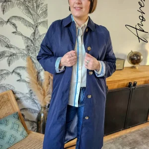 Trench Bleu Marine — Trench Long Bleu Marine Femme Élégant