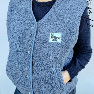 Gilet sans manches en sherpa Gris — Gilet Sherpa Gris Sans Manches Femme