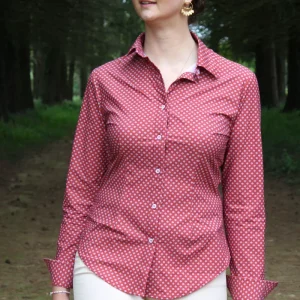 Chemisier rouge à motif jacquard femme