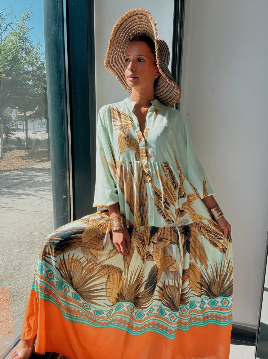 Robe Longue Tropicale Vert d'Eau – Légèreté & Élégance Estivale – Image 4